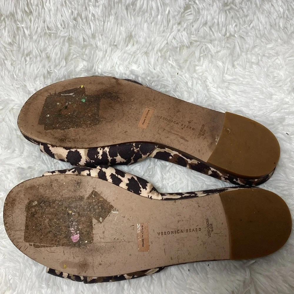 Veronica Beard Brown Slide Sandals with Bold Leopard Print